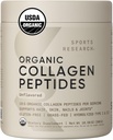 Sports Research® Organic Collagen Peptides - Hydrolyzed Type I & III Σκόνη πρωτεΐνης κολλαγόνου Κατασκευασμένη Αειφόρα από αγέλες χόρτου - USDA Organic· Non-GMO · Χωρίς γλουτένη - Χωρίς γλουτένη, 30 Σερβιέτες