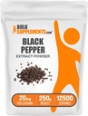 BulkSupplements.com Black Pepper Extract Toz - Black Pepper Supplements, Piperine Supplements - Vegan & Gluten Free, 20 mg per Service, 250g (8.8 oz) (Pazar 1)