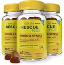 RESCUE Bach Plus Mood & Stress Support Gummies, Daytime Diyetary Supplement with Passionflower, GABA, Saffron & Vitamin D, Natural Orange Flavor, Vegan & Gluten-Free, 3 Pack, 180 Count Total