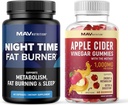 MAV NUTRITION Night Time Fat Burner Capsules ve Apple Cider Vinegar Gummies | Overnight Metabolism Branson for Stomach Fat Burning Support with Melatonin & ACV | 1 Ay Supply