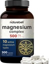 Magnezyum Kompleksi 500 mg, 300 Capsules | 10in-1 Magnezyum Glycinate, Citrate, Malate & More | Chelated Form for Easy Abors | Bone, Heart & Muscle Support* | Non-GMO