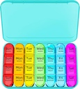 Odaro Weekly Pill Organizer 4 Times a Day, Daily Pill Box 7 Gün, Büyük Seyahat Pill Case with 28 Karşılaştırmalı Tıp, Vitamin ve Supplement - Cyan Case