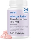 Curist Fexofenadine Hydrochloride 180mg (200 Tablet) Drowsy Alerji İlaçları - 24 Saat Tüm Runny Nose, Itchy Eyes, & Throat - Antioksit Tabletleri (200 Kont)