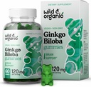 Wild & Organic Gingko Biloba 120mg Gummies - Υποστήριξη εγκεφάλου και συμπλήρωμα εστίασης w/Ginkgo Biloba Extract - Vegan, μη GMO - 60 Pectin-based Herbal Chewables
