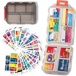 Διοργανωτής χαπιών με ετικέτες Ιατρικής Travel Daily Pill Container Mini Medication Organizer Storage Pill Organizer Travel Essentials Pill Case 7 Day (Pink & 161 Lables)