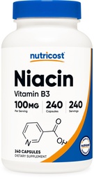 Nutricost Niacin (Vitamin B3) 100mg, 240 Κάψουλες - με Φλάσινγκ, Μη ΓΤΟ, Χωρίς Γλουτένη
