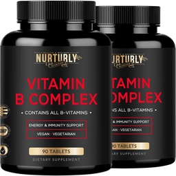 Vitamin B Complex - Περιέχει όλες τις βασικές βιταμίνες Β - B1, B2, B3, B5, B6, B7, B9, B12 και Biotin - Super B Complex Βιταμίνες για την Ενέργεια, Υποστήριξη Ανοσίας - 180 Δισκία