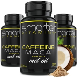 (3 Pack) Έξυπνα χάπια ενέργειας, 200mg καφεΐνη & καρύδα MCT Λάδι με ρίζα Maca, 150 υγρά Softgels