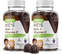 VITEEY Iron for Kids with Vitamin C - Υποστηρίζει την ενέργεια, τη σύνθεση κυττάρων αίματος, Blood Builder Anemia Kids Iron Supplements - Vegan, Gelatin Free, Gluten Free - Νόστιμο Cheastable Grape Flavored Gummy