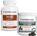 Real Mushrooms Reishi Capses for Humans (90ct) & Mushroom Immune Pet Chews (60ct) - Bundle for Longevity, Relaxation & Immunity - Ashwagandha, Astragalus & More - Vegan, Non-GMO, Gluten-free