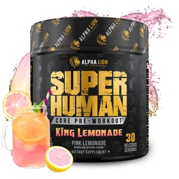 ALPHA LION Core Pre Workout with Createine for Performance, Beta Alanine for Muscle, L-Citrulline for Pump & Tri-Source Caffeine for Content Energy (30 Servings, King Lemonade Flavor)