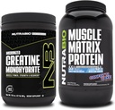 NutraBio Creatine Monohydrate, Unflavored, (300 g) και μυική Matrix Protein Powder, (Confetti Cake) συμπλήρωμα Bundle – μυϊκή ενέργεια, μέγιστη ανάπτυξη, ανάκτηση, και δύναμη