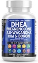 DHEA 200 mg Supplement Pregnenolone 100mg for Men & Women with DIM Ashwagandha Boron 6mg Kompleksi 50 mg Vitamin D3 5000 iu Hormon Destek Capsules Pills - Made in USA 60 Ct