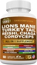 Lions Mane 300 mg Türkiye Tail 2000 mg Cordyceps Chaga 1000 mg Reishi 1000 mg Maitake Meshima Poria Cocos Shiitake Oyster Porcini Enoki Mushroom Supplement (60Ct)