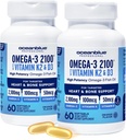 Oceanblue Professional Omega-3 2100 με βιταμίνη K2 και βιταμίνη D3-60 Count 2 Pack- Triple Strength Burpless Fish Oil Supplement with EPA, DHA & DPA - Wild Caught - Orange Flavor, 60 Servings