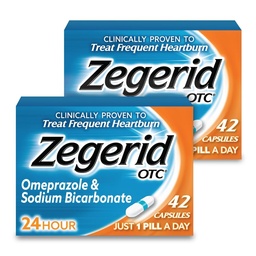 Zegerid OTC, 24ωρη ανακούφιση από εγκαύματα καρδιάς, Acid Reflux Ιατρική και αντιόξινο, Αντιμετωπίζει συχνές εγκαύματα καρδιάς, Omeprazole 20mg + Διττανθρακικό νάτριο, Proton αντλία Inhibitor (PPI), Δύο 42ct χαρτοκιβώτια