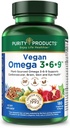 Purity Products Vegan Omega 3-6-9 Formula - “5 in 1” Essential Fatty Acid Complex - Scientifically Formulated Plant-Based Omega 3 6 9 Essential Fatty Acids (EFA) - 3 Month Supply - 180 Softgels