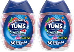 TUMS Chewy Bites Αντιόξινα δισκία για Chewable Heartburn Relief and Acid Indigetion Relief, Ποικιλία μούρων - 60 Count (Pack of 2)