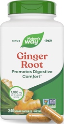 Nature's Way Ginger Root Capses 550 mg ανά κάψουλα, Digestive Comfort* Μειώνει τη Ναυτία που σχετίζεται με την κίνηση*, 1.100 mg ανά 2 κάψουλες, Μη ΓΤΟ Έργο Επαληθευμένο, Vegan, 240 Count (Packing May Vary)