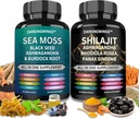 Shilajit ve deniz moss combo -Sea Moss 3000 mg, Black Seed Oil 2000mg, Ashwagandha 2000 mg, Shilajit 9000 mg, Rhodiola Rosea1000 mg,Panax1500 mg | deniz mos ve shilajit paket, hepsi bir ek olarak, tek bir pakette