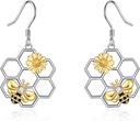 LUHE Bee Earrings for Women 925 Sterling Silver Bumble Earrings with Honeycomb Honeybee Jewelry Dangle Gifts for Women