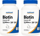 Nutricost Biotin (Vitamin B7) 10.00006 (10mg), 240 Caps (2 Şişe) - Non-GMO, Gluten Free