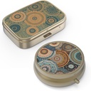 Pill Organizer Pill Box with Mirror Retro Small Pill Case for Purse or Pocket Bronz Pill Box or Vitamins, Fish Oil, Supplements, Pill Containe Travel Armağan (2) Adapt-Retro Mandala)