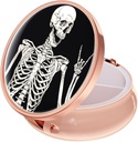 Rouidr Pill Box, 3 Karşılaştırmalı Tıp Pill Case, Small Metal Travel Medicine Box for Purse & Pocket, Rose Gold, Skull