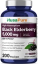 NusaPure Black Elderberry 50:1 Extract, 100 mg Ισοδύναμο με 5.000 mg ανά κάψουλες Veggie, 200 Count (Non-GMO, Bioperine) Sambucus Supplement