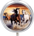 Round Pill Box Running Horses Printed 3 Διαμέρισμα Μικρό Pill Υπόθεση Φορητό Travel Pill Container to Hold Συμπληρώματα Βιταμίνες Fish Oil Medication