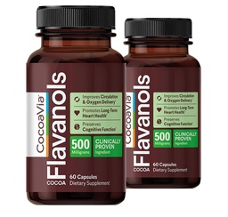 CocoaVia Cardio Health Supplement, 60 Ημέρα, 500mg Cocoa Flavanols, Υποστηρίξτε την υγεία της καρδιάς, Ενισχύστε το νιτρικό οξείδιο, Κυκλοφορία αίματος, Ενέργεια, Vegan, Σκούρο σοκολάτα, 120 κάψουλες