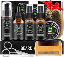 XIKEZAN Beard Kit για τους άνδρες Grooming & Care Set w/2 Pack Beard Serum, Wash, Oil, Balm, Comb, Brush, Ψαλίδι, Τσάντα, EBook, Μοναδικά δώρα γενεθλίων για τους άνδρες Αυτός ο μπαμπάς σύζυγος Αδελφός Χριστούγεννα Stuffers Κάλτσες