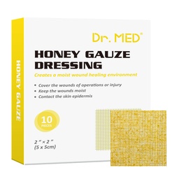 Dr. Med Honey Gauze Dressing, 2" x 2" (10 PCS/Box) Honey Medical Bandage Care Patch for Minor Abrassions, Cuts, Laces, Scald and Burns for Wound Healing, Chemical and Drug Free