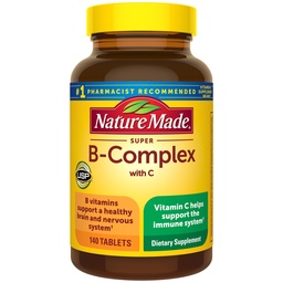 Nature Made Super B Complex with Vitamin C & Follic Acid, B Complex Vitamins for Women and Men, Συμπλήρωμα διατροφής για την υποστήριξη του ανοσοποιητικού, 140 δισκία, 140 Day Supply