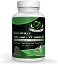 Halalways Calcium/Vitamin D Certified Halal Supplement Bone Health Support, με ασβέστιο & βιταμίνη D, συμπλήρωμα διατροφής, συμπληρώματα βιταμίνης, για άνδρες και γυναίκες, (650mg ασβέστιο, βιταμίνη D 10mcg)