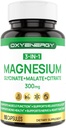 OXYENERGY 3 1 Kompleks Magnezyum Supplement, Triple Magnezyum Capsules 300mg ile Glycinate Malate Citrate, Chelated, Vegan, High Abors ve Bioavailability, 90 Capsules