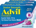 Advil Junior Strength Chewable Ibuprofen Pain Reliever and Fever Reducer, Παιδική Ιβουπροφαίνη για την ανακούφιση του πόνου, Σταφύλι - 24 δισκία (Pack of 3)