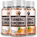 Turmeric Curcumin Gummies with Ginger & Black Pepper Extract - 3 Pack Tumeric Gummy Supplements for Pain Inflammation Ortak Kilo Health Support - Vegan, Organik, Gelatin-Free - Yetişkinler ve Çocuklar için
