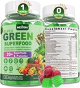 Super Greens Gummies, Greens Superfood Toz Alternatif w/Spirulina, Chlorella, Prebiyotik Fiber, Probiyotik, Meyve Veggie, Günlük Yeşiller Digestive & Gut Health, Immunity, Focus, 60 Cts