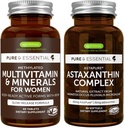 Kadınlar için Multivitamin & Mineraller + Astaxanthin Kompleksi Vegan Sche, Sustained release Advanced Multivitamin with Iron + Natural 4 mg H. Pluvialis Astaxanthin, by Igennus
