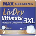 LivDry Ultimate Adult Incontinence Underwear, High Absorbency, Leak Cuff Protection (XXX-Large (9 Count)