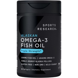Αθλητική Έρευνα Τριπλή Δύναμη Ωμέγα 3 Fish Oil - Burpless Fish Oil Supplement w/EPA & DHA Λιπαρά Οξέα από Ενιαία Πηγή Άγρια Αλάσκα Pollock - 1250 mg, 90 ct