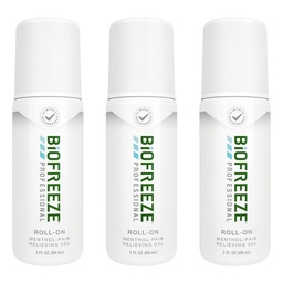 Biofreeze Professional Pain Reliver Roll on for Knee, Neck, Hip, Joint, & Shoulder, Simple Bache Pain Reliever, Sore Muscle Relief, Roll-On Menthol Gel 3 FL Oz (Pack of 3)