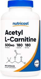 Nutricost Acetyl L-καρνιτίνη (ALCAR) 500mg, 180 κάψουλες, 180 σέρβις - Μη ΓΤΟ και χωρίς γλουτένη, 1 κάψουλα ανά υπηρεσία