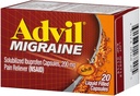 Advil Migraine Pain Reliever, Solubilized Ibuprofen 200 mg, 20 Kont, Liquid Filled Capsules, Güçlü Migraine Relief Relief