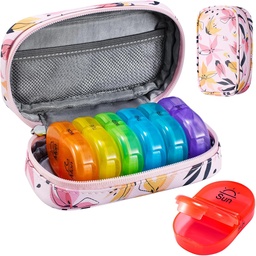 Serfeymi Weekly Travel Pill Organizer 2 φορές την ημέρα AM PM Αναβάθμιση Rainbow Pill Box 7 Ημέρα με Φορητό Zipper PU Δερμάτινη θήκη χάπι, Medicine Organizer για χάπια, βιταμίνες, ιχθυέλαια - ροζ 03