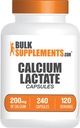 BulkSupplements.comuba Lactate Capsules - Kalsiyum Supplement, Kalsiyum 200mg - Late Supplement, 2 Capsules per Service - 120-Day Supply, 240 Capsules