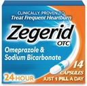 Zagerid OTC 24-Hour Heartburn Relief, Ο μόνος αναστολέας αντλίας πρωτονίων με Omeprazole 20mg + διττανθρακικό νάτριο, Αντιμετωπίζει συχνές εγκαύματα καρδιάς, 14ct κάψουλες