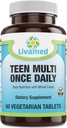 Doğal Gıda Zengin Teen Multivitamin Supplement – Mineraller ve Genç Erkekler ve Kızlar Sağlığı için Herbs, Immune & Enerji Aktif Çocuklar için Optimal Sağlık ve İyilik – Vejetaryen 60 Tabs ve Herbs