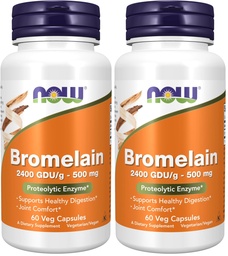 NOW Συμπληρώματα, Bromelain (Φυσικό πρωτεολυτικό ένζυμο) 2.400 GDU/g - 500 mg, Φυσικό πρωτεολυτικό ένζυμο *, 60 κάψουλες Veg (πακέτο του 2)